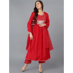 KALINI Floral Yoke Design Regular Sequinned Kurta with Trousers & With Dupatta-image-15