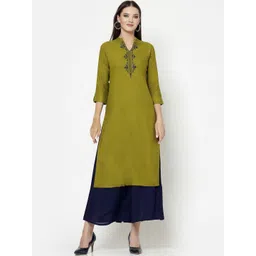 KALINI Floral Yoke Design Regular Straight Kurta with Palazzos-image-32