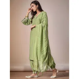 KALINI Floral Yoke Design Sequinned V-Neck A-Line Kurta With Salwar & Dupatta-image-11