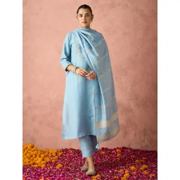 KALINI Floral Yoke Design Straight Thread Work Kurta with Trousers & Dupatta-image-41