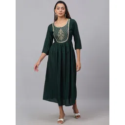 KALINI Floral Yoke Design Thread Work A-Line Empire Kurta-image-22