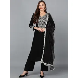 KALINI Floral Yoke Design Thread Work Kurta With Trousers & Dupatta-picture-25