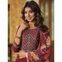 KALINI Floral Yoke Design Thread Work Kurta With Trousers & Dupatta-image-14