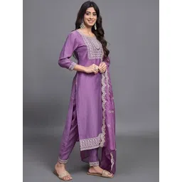 KALINI Floral Yoke Design Thread Work Straight Kurta With Trouser & Dupatta-picture-13