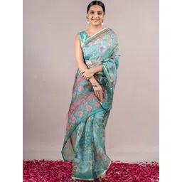 KALINI Floral Zari Organza Designer Saree-image-48