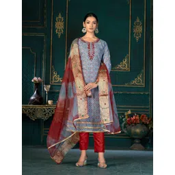 KALINI Geometric Printed Beads and Stones Unstitched Dress Material-picture-34