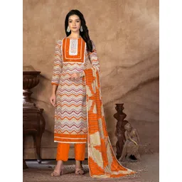 KALINI Geometric Printed Mirror Work Detail Pure Cotton Unstitched Dress Material-picture-35