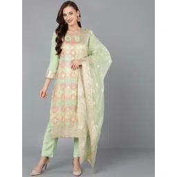 KALINI Geometric Woven Design Gotta Patti Kurta With Trousers & Dupatta-picture-24