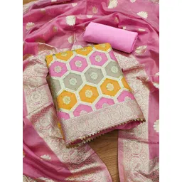 KALINI Geometric Woven Design Organza Unstitched Dress Material-picture-21