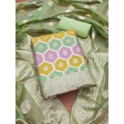 KALINI Geometric Woven Design Organza Unstitched Dress Material image 1