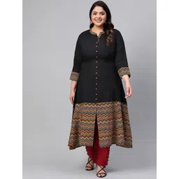KALINI Geometric Woven Design Thread Work Mandarin Collar Layered Plus Size A-Line Kurta-picture-14