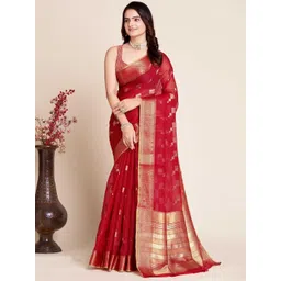 KALINI Geometric Woven Design Zari Saree with Blouse Piece-picture-31