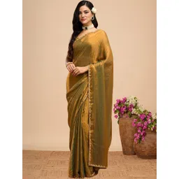 KALINI Gold Silk Blend Solid Sarees image 2