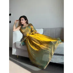 KALINI Gold Silk Blend Solid Sarees image 5