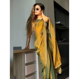 KALINI Gold Silk Blend Solid Sarees image 3