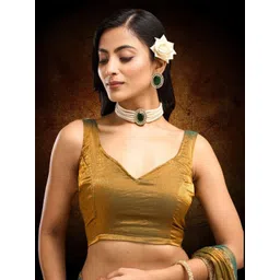 KALINI Gold Silk Blend Solid Sarees image 2