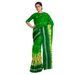 KALINI Green & Yellow Floral Pure Georgette Dharmavaram Saree-image-8