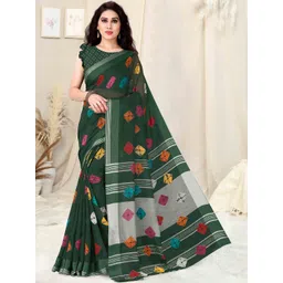 KALINI Green Cotton Blend Printed Sarees-picture-16