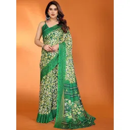 KALINI Green Cotton Blend Printed Sarees-picture-14