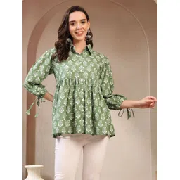 KALINI Green Floral Printed Cotton Top-picture-23