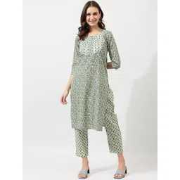 KALINI Green Floral Printed Regular Gotta Patti Pure Cotton Kurta with Trousers-image-37