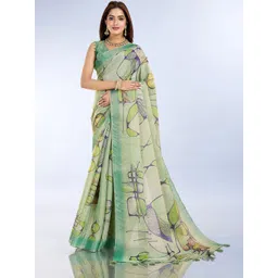 KALINI Green Printed Art Silk Block Print Sarees-picture-35