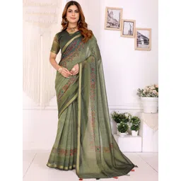 KALINI Green Printed Cotton Blend Chanderi Sarees-picture-11