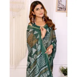 KALINI Green Printed Cotton Blend Chanderi Sarees image 5