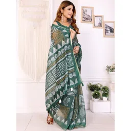KALINI Green Printed Cotton Blend Chanderi Sarees image 2