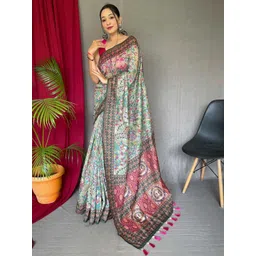 KALINI Green Printed Cotton Blend Sarees-picture-13