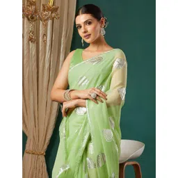 KALINI Green Pure Georgette Embellished Sarees-image-0