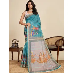 KALINI Green Silk Blend Colourblocked Sarees-picture-36