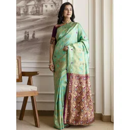 KALINI Green Silk Blend Woven Design Sarees-picture-38