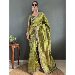 KALINI Green Silk Blend Woven Design Sarees-picture-32