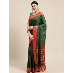 KALINI Green Silk Cotton Checked Sarees-picture-16