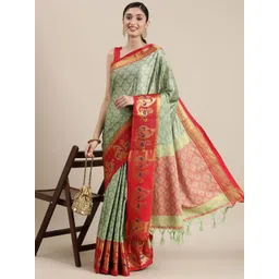 KALINI Green Silk Cotton Woven Design Sarees image 1