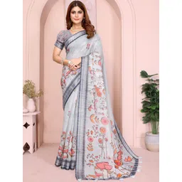 KALINI Grey Printed Linen Blend Bhagalpuri Sarees-picture-41