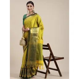KALINI Lime Green Silk Cotton Woven Design Sarees-picture-15