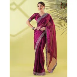 KALINI Magenta Silk Blend Embellished Sarees-picture-18