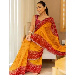 kalini MIRCHI FASHION Bandhani Printed Beads and Stones Pure Georgette Bandhani Saree-picture-14