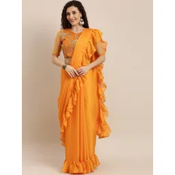 KALINI Mustard Solid Poly Georgette Saree-picture-31