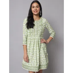 KALINI Off White & Green Printed Cotton Tunic-picture-26