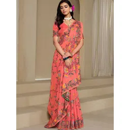 KALINI Orange Pure Cotton Woven Design Sarees image 1