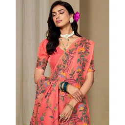 KALINI Orange Pure Cotton Woven Design Sarees image 4