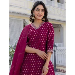 KALINI Paisley Embroidered Sequinned Straight Kurta With Trouser And Dupatta-picture-38