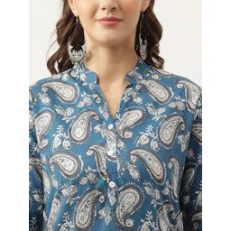 KALINI Paisley Printed Mandarin Collar Cotton Straight Kurta image 2