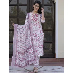 KALINI Paisley Printed Mirror Work Straight Pure Cotton Kurta With Trousers & Dupatta-picture-10