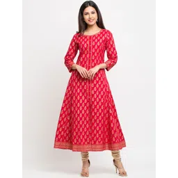 KALINI Paisley Printed Round Neck Mirror Work Anarkali Cotton Kurta-picture-26