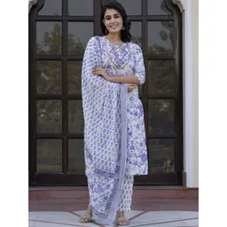 KALINI Paisley Printed Zari Pure Cotton Straight Kurta With Trouser & Dupatta-picture-36