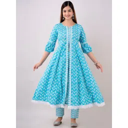 KALINI Paisly Printed Front Slit  Pure Cotton Kurta With Trousers & Dupatta-picture-18